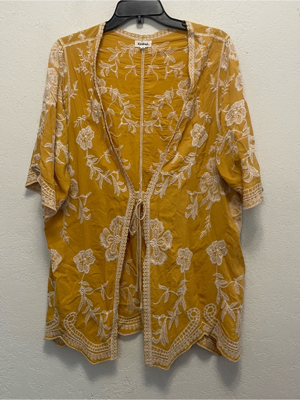 Kindred 3X Mustard Yellow Embroidered Boho Kimono Cardigan festival
